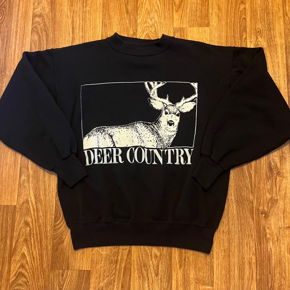 Vintage Deer Country Crewneck Men Lg Black Graphic USA Made